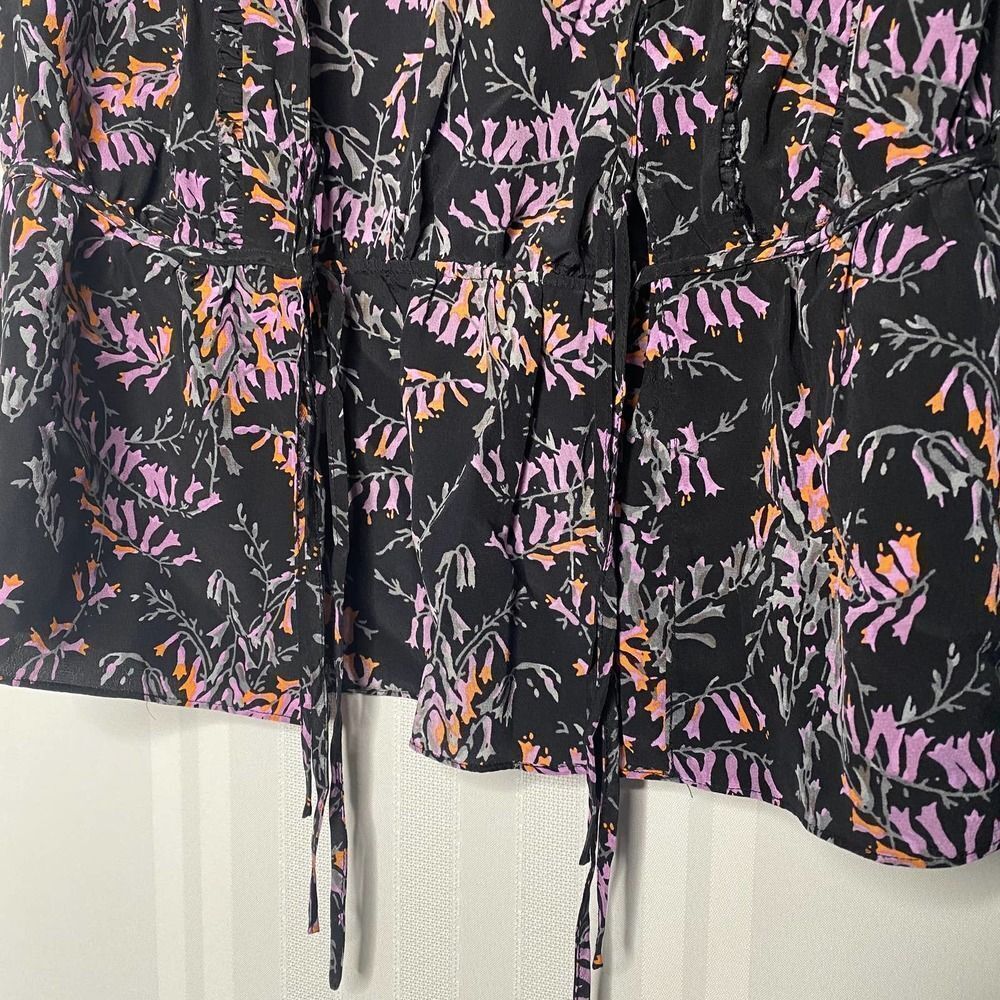 Cinq a Sept Snapdragon Keira Silk Floral V-Neck Blouse Short Sleeve Small Top - Picture 8 of 11